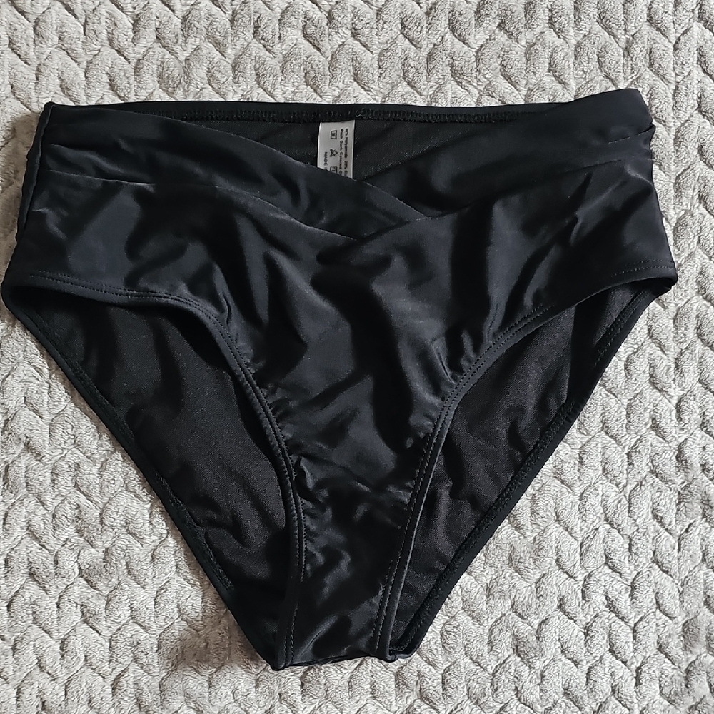 Size S Black High Waisted Crossover Bikini Bottoms